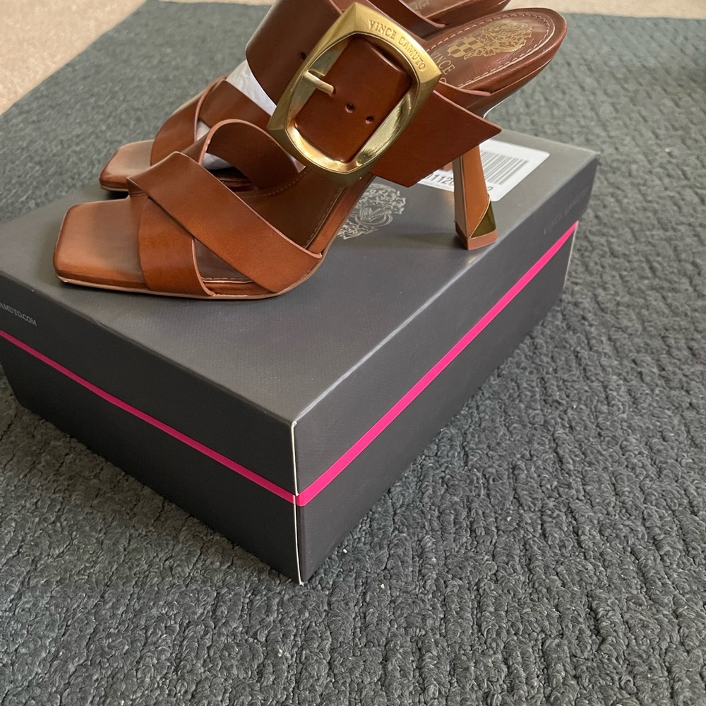 Vince Camuto Helya Strappy Sandals with Gold Buckle